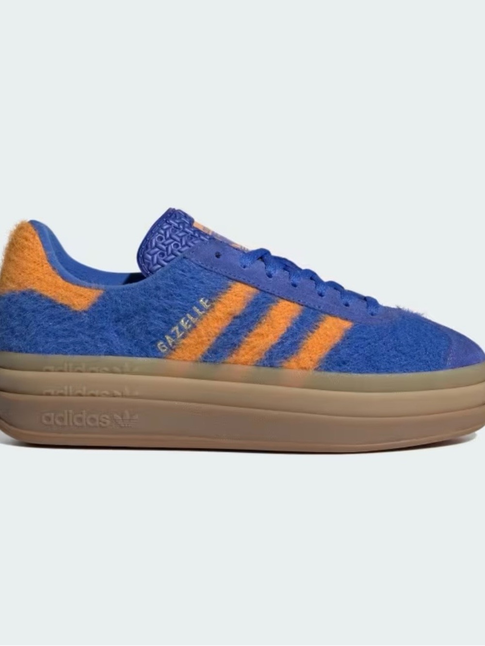 Adidas Gazelle Bold Platform Sneakers in Hi-Res Blue / Bright Orange / Gold Meta